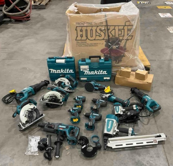 ( 1 ) Box Of Makita Air Nailers And 18v Cordless Tool Kit In Box, Approx 19pcs Total