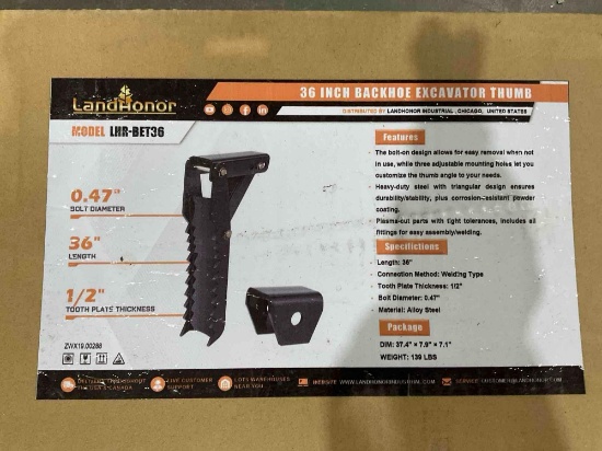 Unused Landhonor 36 In Backhoe Excavator Thumb Model Lhr-Bet36