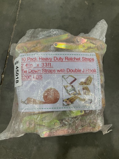Heavy Ratchet Straps; Tie Down Straps With Double J Hooks; Approx 2.4 In X 33 Ft; Approx 2200 Lbs;