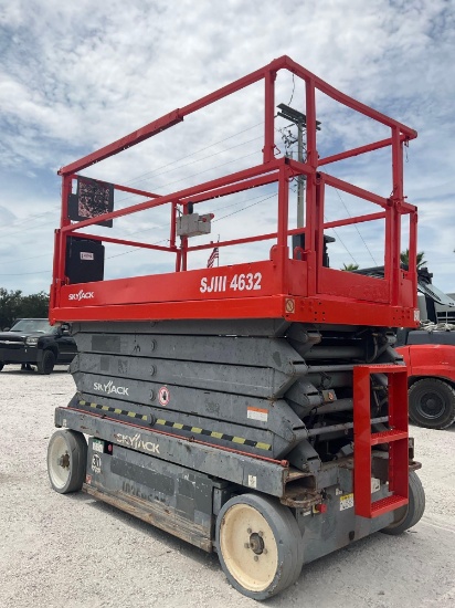 Skyjack Scissor Jack Model Sj 4632; Electric Powered; Approx Height 32 Ft, Built In Battery Charg...