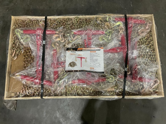 UNUSED LANDHONOR RATCHET BINDERS & CHAINS SET MODEL LHR-RC5400, 8 BINDERS (5,400LB) & 16 G70 5/16in