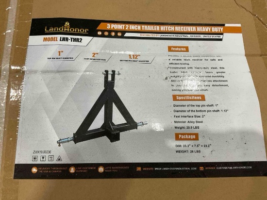 Unused Landhonor 3 Point 2 In Trailer Hitch Receiver Model Lhr-Thr2; Heavy Duty
