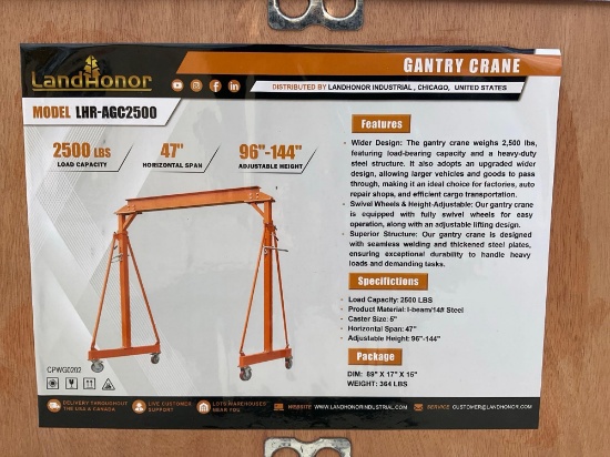 Unused Landhonor Adjustable Height Gantry Crane Model Lhr-Agc2500; Approx Max Load Capacity 2500lb;