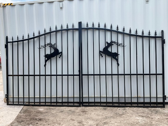 ( 1 ) Set Of Unused 14ft Bi Parting Wrought Iron Gates, 7ft Each Piece (14ft Total Width). 2 Pieces
