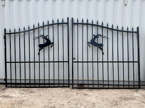 ( 1 ) Set Of Unused 14ft Bi Parting Wrought Iron Gates, 7ft Each Piece (14ft Total Width). 2 Pieces