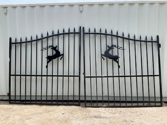 ( 1 ) Set Of Unused 14ft Bi Parting Wrought Iron Gates, 7ft Each Piece (14ft Total Width). 2 Pieces