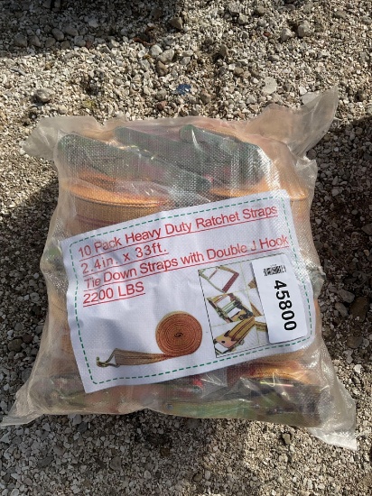 Unused Heavy Duty Ratchet Straps Tie Down Straps With Double J Hooks, Approx 10 Total In Pack,