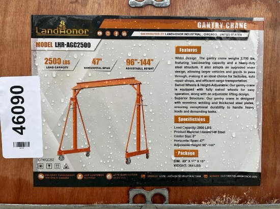 Unused Landhonor Adjustable Height Gantry Crane Model Lhr-Agc2500; Approx Max Load Capacity 2500lb;