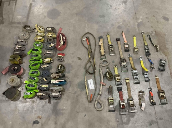 Lot Of Assorted Tow Straps, Ratchets, And Eye-In-Eye Slings; Multiple Brands Including Uscc,