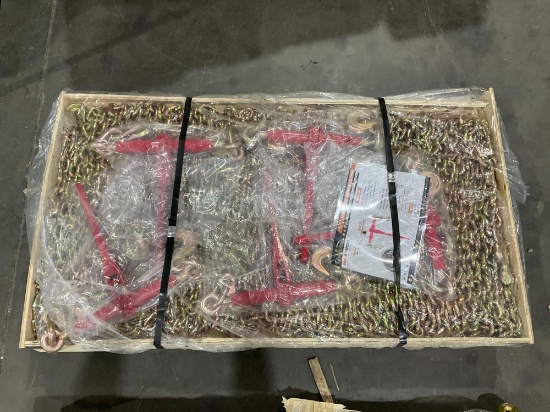 UNUSED LANDHONOR RATCHET BINDERS & CHAINS SET MODEL LHR-RC9200, 5 BINDERS (9,200LB) & 10 G70 3/8i...