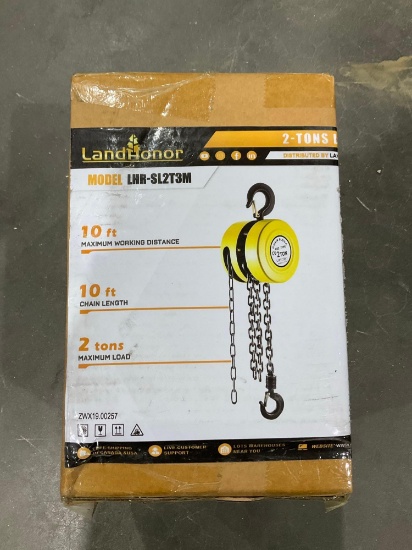 Unused Landhonor Chain Hoist Model Lhr-Sl2t3m, Approx Max Working Distance 10ft, Approx Max Load