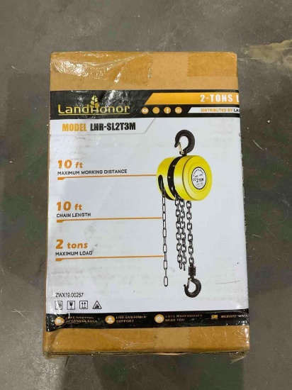 Unused Landhonor Chain Hoist Model Lhr-Sl2t3m, Approx Max Working Distance 10ft, Approx Max Load