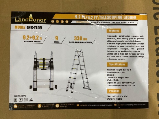 Unused Land Honor 9ft + 9.Ft Telescoping Ladder Model Lhr-Tld9; Approx Load Bearing Capacity 330l...