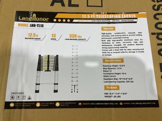 Unused Landhonor 12.5 Ft Telescoping Ladder Model Lhr-Tl13; Approx Load Bearing Capacity 330 Lbs;...