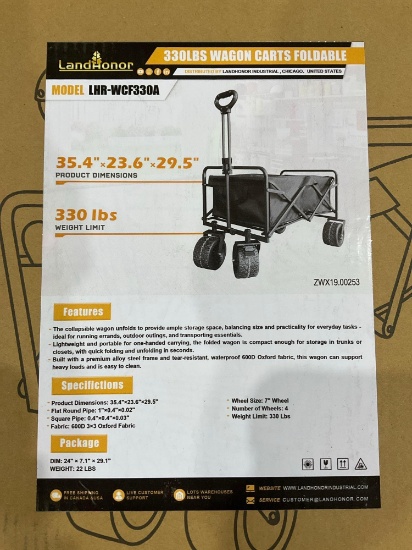 Unused Landhonor Foldable Wagon Cart Model Lhr-Wcf330a; Approx Weight Capacity 330 Lbs; Approx 35...