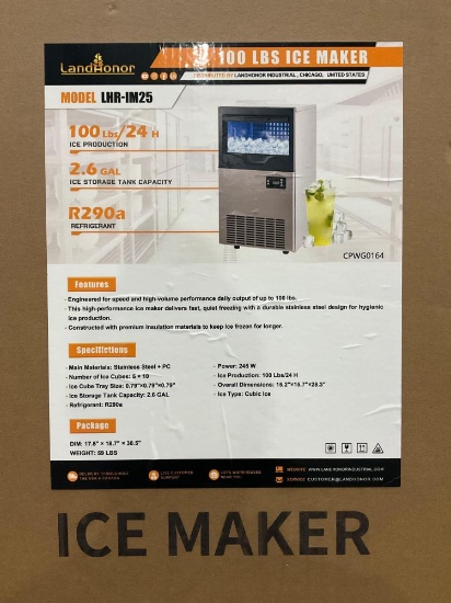 Unused Landhonor 100 Lbs Ice Maker Model Lhr-Im25; Ice Type Cubic Ice; Approx Ice Production 100lbs
