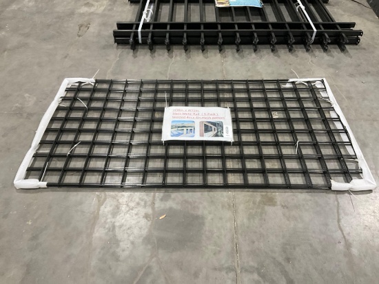 BLACK METAL RAILS; MESH PATTERN WELDED APPROX 4 IN X 4 IN; APPROX 72 IN W X 36 IN H; APPROX 5 PACK