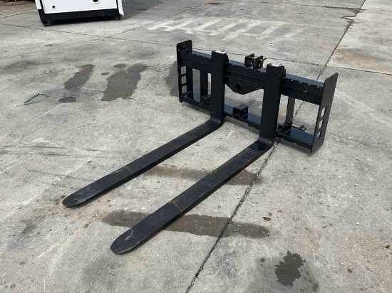 UNUSED 2026 WOLVERINE FRAME ATTACHMENT W/ FORKS MODEL THFF46 FOR SKID STEER, UNIVERSAL FORKS, TRA...
