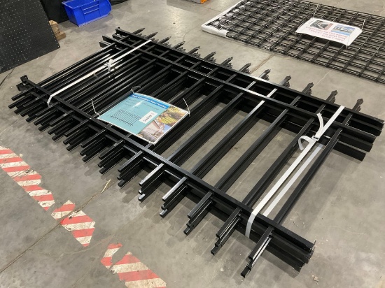 BLACK GALVANIZED STEEL FENCING; APPROX 4 PANELS; APPROX 6 FT L X 4 FT H PER PANEL; APPROX 26 FT