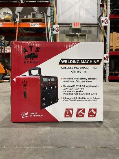 UNUSED ATS POWER GASLESS MIG/MMA/LIFT TIG MIG140 WELDING MACHINE MODEL ATS-MIG-140, MIG/ TIG 140A &