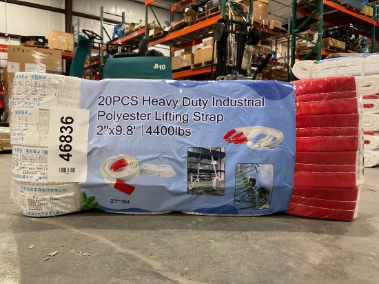 UNUSED HEAVY DUTY INDUSTRIAL LIFTING STRAP; POLYESTER; APPROX 4400 LBS; APPROX 2 IN X 9.8 FT; APP...