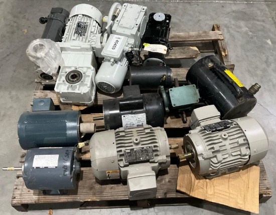 PALLET OF INDUSTRIAL MOTORS AND EQUIPMENT; MULTIPLE MAKES, MODELS, AND CAPACITIES; BRANDS INCLUDE