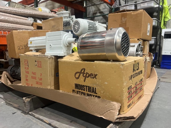 PALLET OF INDUSTRIAL MOTORS; MULTIPLE MAKES, MODELS, AND CAPACITIES; BRANDS INCLUDE LENZE, STERLING
