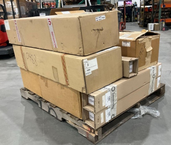 PALLET OF INDUSTRIAL COMPONENTS; MULTIPLE BRANDS, MODELS, AND CAPACITIES; BRANDS INCLUDE ALPHA,
