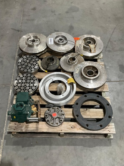 MIXED PALLET OF INDUSTRIAL PARTS; ROTARY COMPONENTS, PUMPS, RINGS, FLANGES, AND IMPELLERS