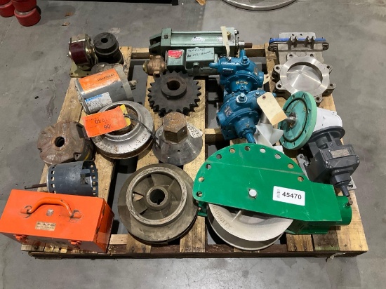 MIXED PALLET OF INDUSTRIAL EQUIPMENT AND COMPONENTS; IMPELLER, SHIMS, HYDRAULIC CYLINDERS, VALVES,