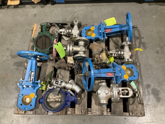 PALLET OF INDUSTRIAL HEAVY DUTY VALVES; MULTIPLE MAKES, MODELS, AND CAPACITIES