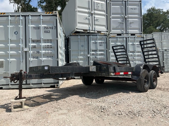 TRAILER W/ RAMPS, TRL DECK APPROX 170in L W/ 48in RECTANGLE FRONT SPACE, ]RAMPS ATTACHED APPROX