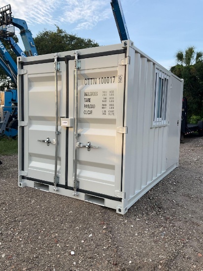 2026 10FT MULTI-USE CONTAINER W/ SIDE DOOR & WINDOW, FORK POCKETS, APPROX 121in L x 73in W x 79in T
