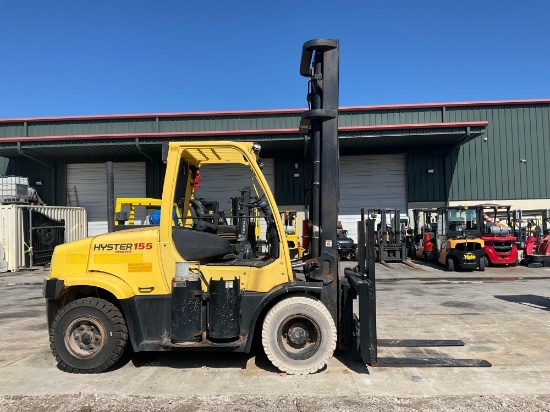 HYSTER FORKLIFT MODEL H155FT, LP POWERED, APPROX MAX HEIGHT 212in, CONDITION UNKNOWN