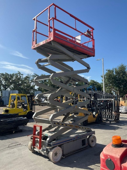 SKYJACK SCISSOR LIFT MODEL SJ4632, ELECTRIC, 24V, APPROX MAX PLATFORM HEIGHT 32FT, NON MARKING TI...