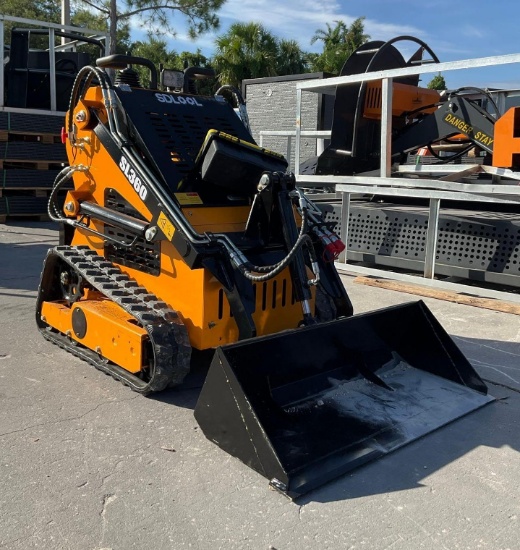 UNUSED 2026 SDLOOL STAND ON SKID STEER LOADER MODEL 360T, GAS POWERED, ELECTRIC START, RUBBER TRA...