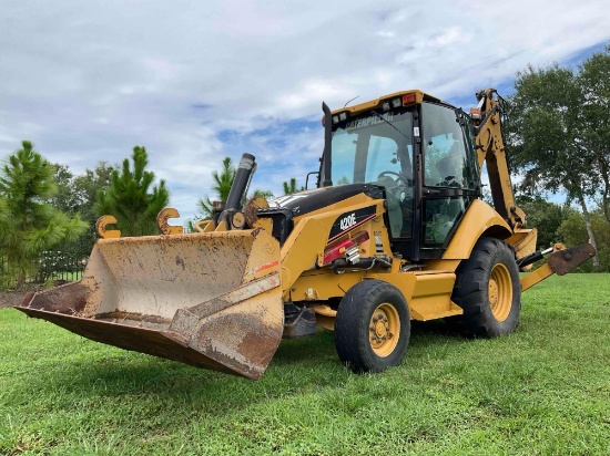 CATERPILLAR BACKHOE MODEL 420E, DIESEL POWERED; LOADER LIFT MAX CAP APPROX 3457 LBS; BACKHOE MAX