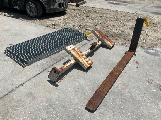 LOT OF FORKLIFT PARTS; ( 1 ) FORKLIFT FORK, APPROX 51 IN; ( 1 ) FORKLIFT POSITIONER, APPROX 53 IN...