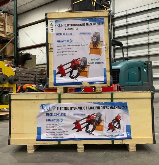 UNUSED 2026 SKLP HYDRAULIC TRACK PIN PRESS MACHINE MODEL SK-YLJ100, 2 CREATES ,APPROX 110V, APPRO...