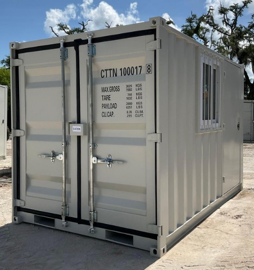202610FT MULTI-USE CONTAINER W/ SIDE DOOR & WINDOW, FORK POCKETS, APPROX121in L x 73in W x 79in T
