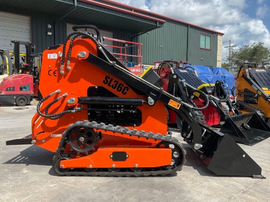 UNUSED 2026 SDLOOL STAND ON SKID STEER LOADER MODEL 36C, GAS POWERED, ELECTRIC START, RUBBER TRAC...