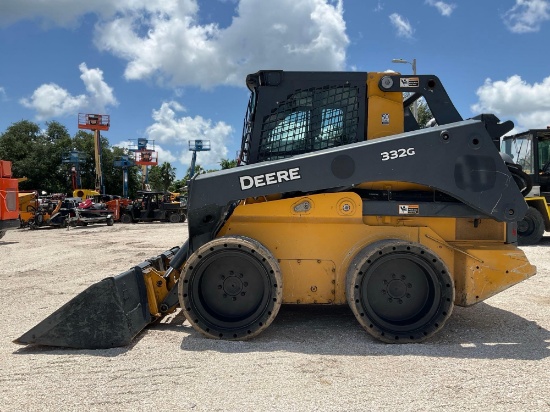 2020 JOHN DEERE SKID STEER MODEL 332G, DIESEL,ENCLOSED CAB, AC AIR CONDITION, BUCKET APPROX 84in W,