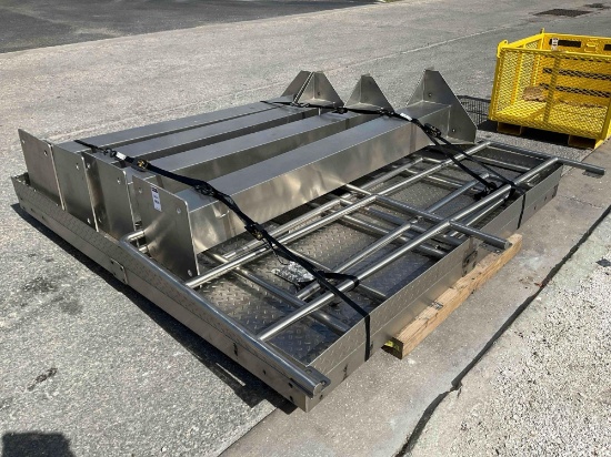 STAINLESS STEEL INDUSTRIAL TANK WORK PLATFORM; APPROX 87 IN X 91 IN x 83 IN T