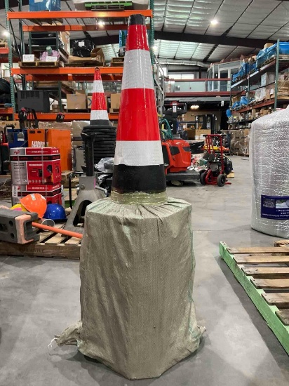 UNUSED SAFETY TRAFFIC CONES, FLUORESCENT, APPROX 20/PACK, APPROX 15in X 27in