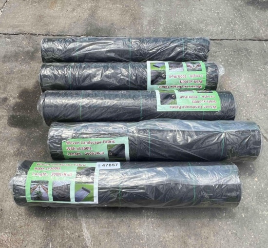 UNUSED WOVEN LANDSCAPE FABRIC, 5 ROLLS TOTAL, APPROX 6FT W x 300FT L PER ROLL , APPROX 1500FT