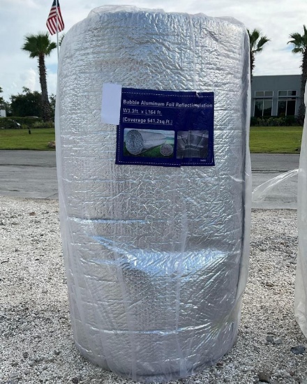 UNUSED BUBBLE ALUMINUM FOIL REFLECTIVE INSULATION; APPROX 164FT L x 3.3FT W; APPROX COVERAGE 541 SQ