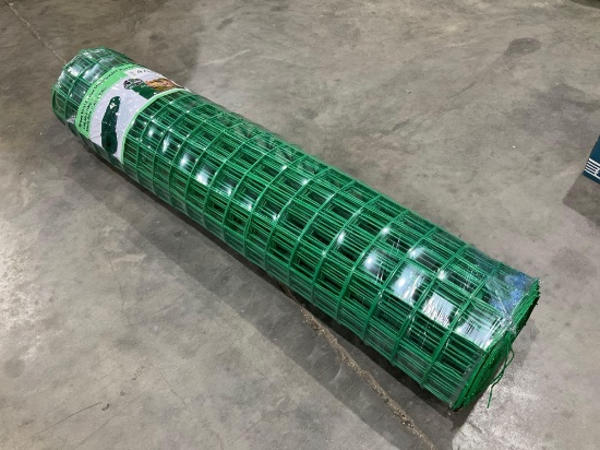 UNUSED VINYL COATED METAL WELDED WIRE FENCE ROLL; APPROX 98.4 FT L x 4 FT H: APPROX MESH SIZE 2.4in
