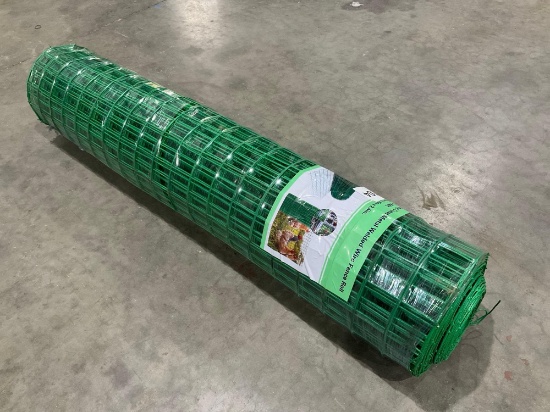 UNUSED VINYL COATED METAL WELDED WIRE FENCE ROLL; APPROX 98.4 FT L x 4 FT H: APPROX MESH SIZE 2.4in