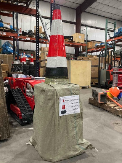 UNUSED SAFETY TRAFFIC CONES, FLUORESCENT, APPROX 20/ PACK, APPROX 15 IN X 27 IN