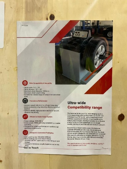 UNUSED WHEEL BALANCER, APPROX CIRCLE WIDTH 1.5in - 16in, APPROX DIA 10in -24in, APPROX MAX WHEEL ...